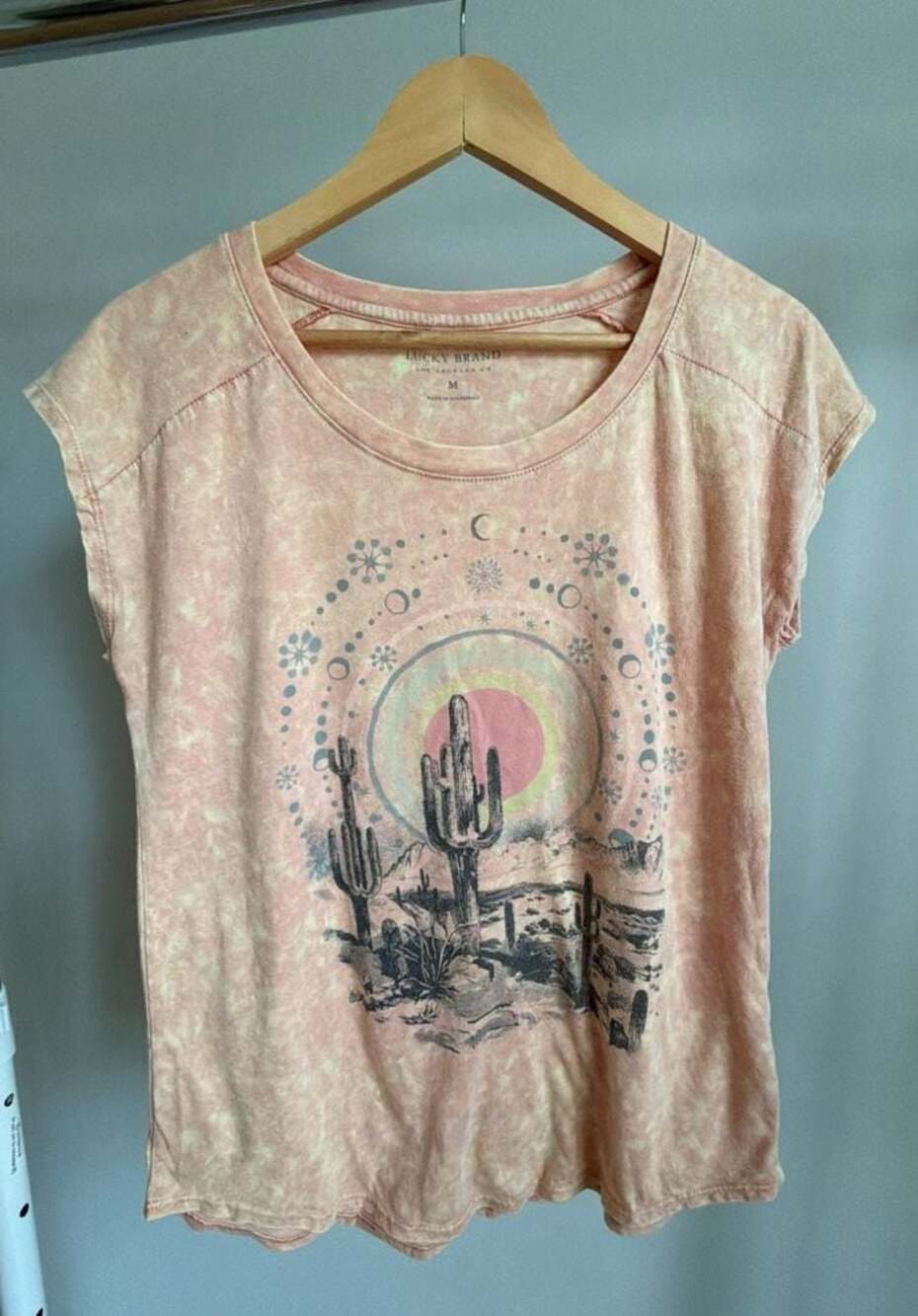 Lucky Brand Desert Cactus Graphic Acid Wash Tie Dye Tee M